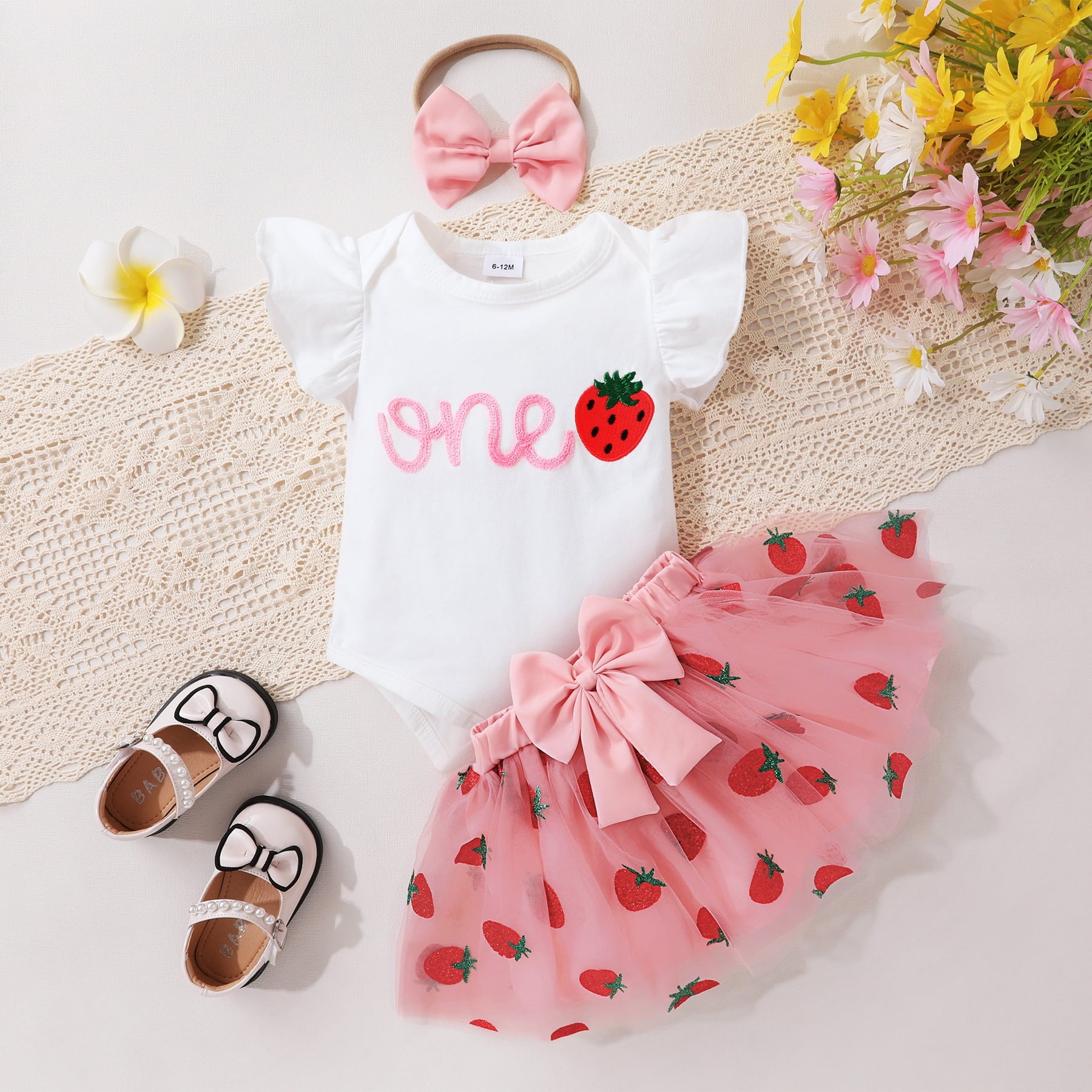 Younger Tree Baby Girl My First Birthday Dress Outfit Cute Short Sleeve Top Pink Princess Tutu Skirt Set for 12-18 Months