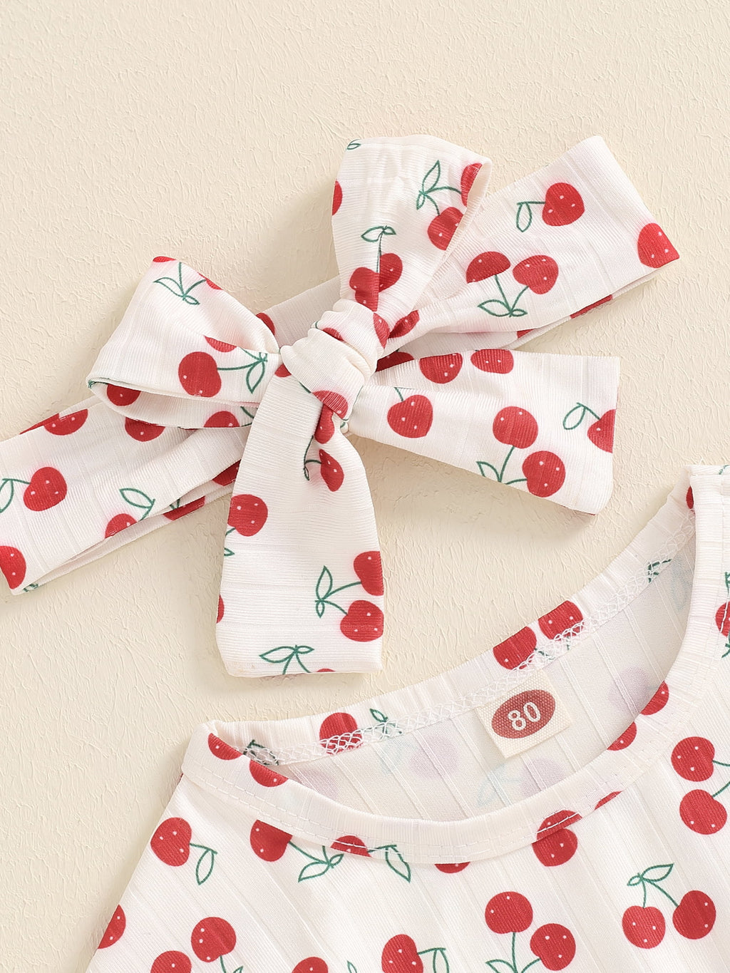 Suealasg Baby Girl 2Pcs Summer Outfits Short Sleeve Cherry Print Romper +Headband Set 3 6 9 12 18 Months Infant Newborn Girl Clothes
