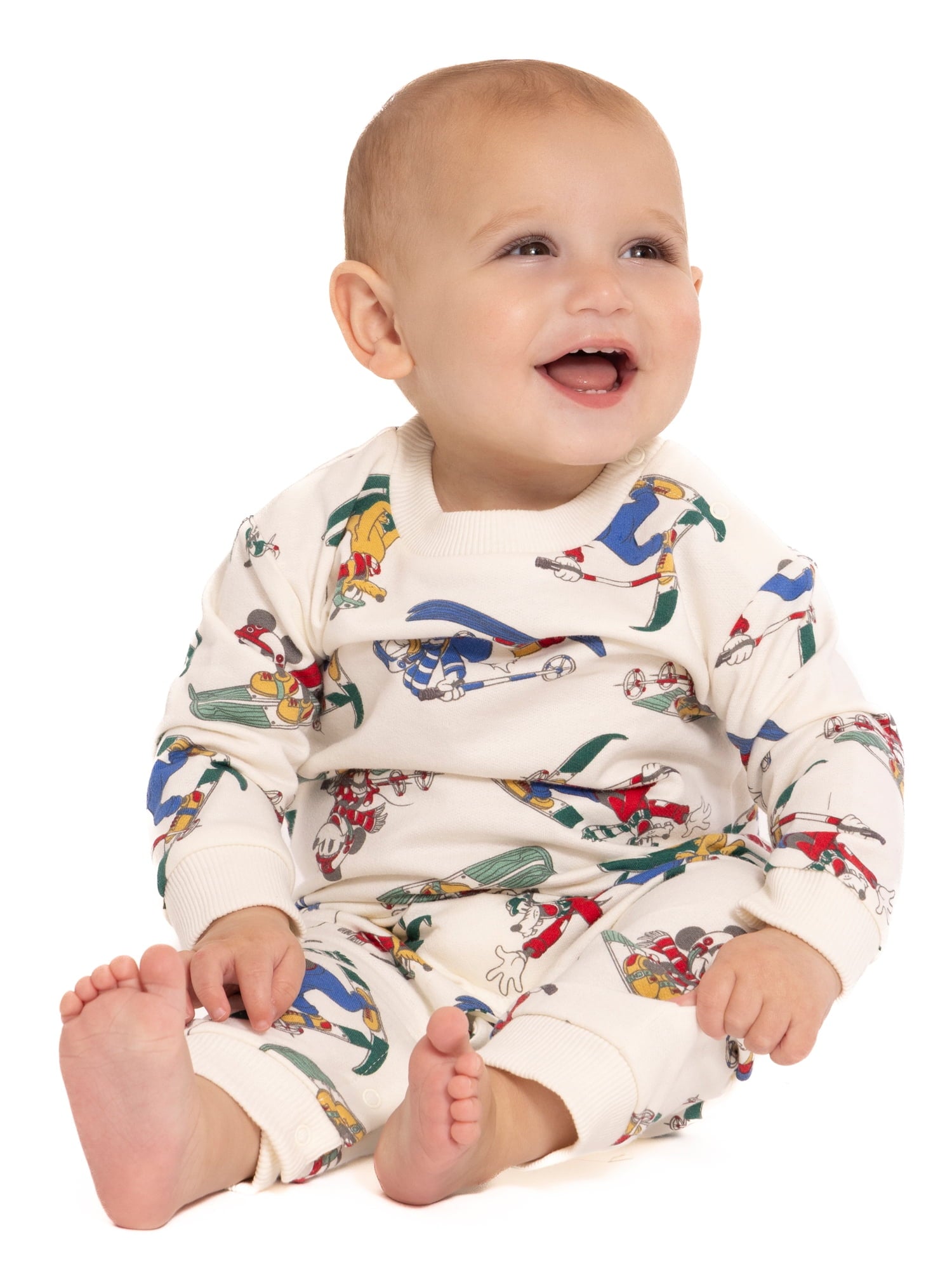 Mickey and Friends Baby Allover Print Romper with Long Sleeves, Sizes 0/3M-24M
