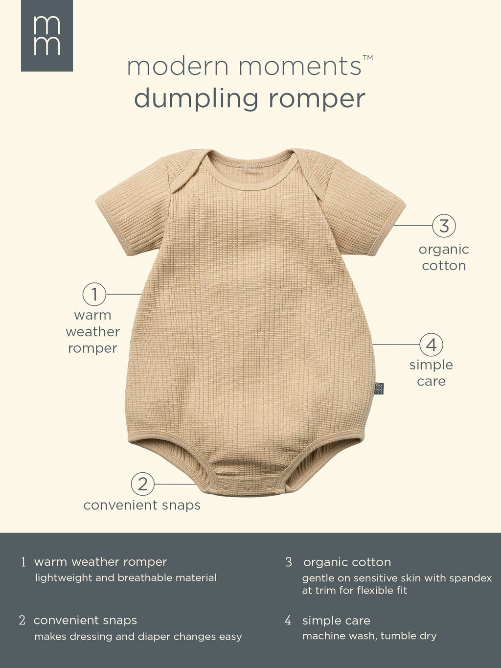 Modern Moments by Gerber Baby Neutral Organic Dumpling Romper, Sizes 0/3 Months - 24 Months