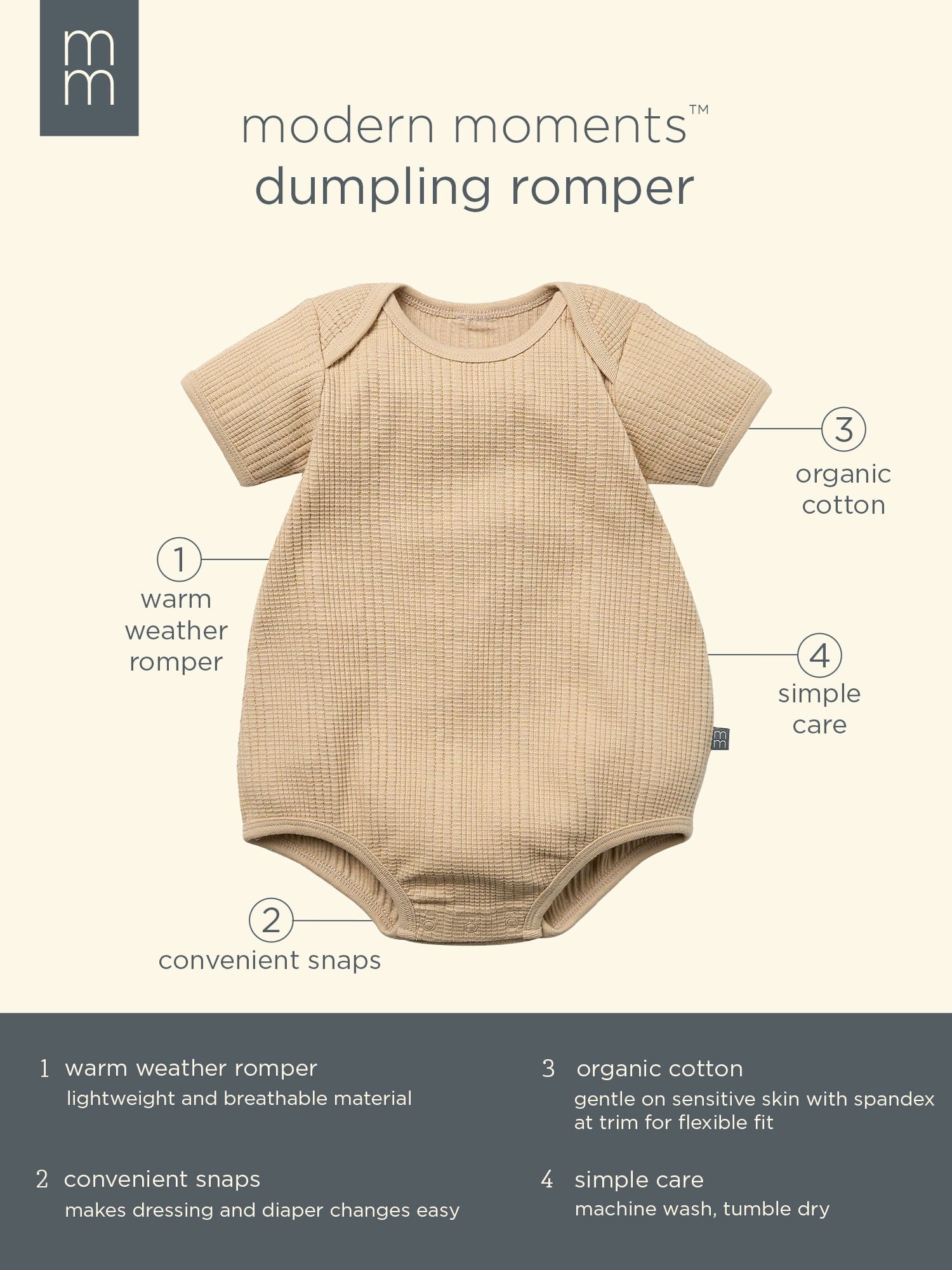 Modern Moments by Gerber Baby Neutral Organic Dumpling Romper, Sizes 0/3 Months - 24 Months