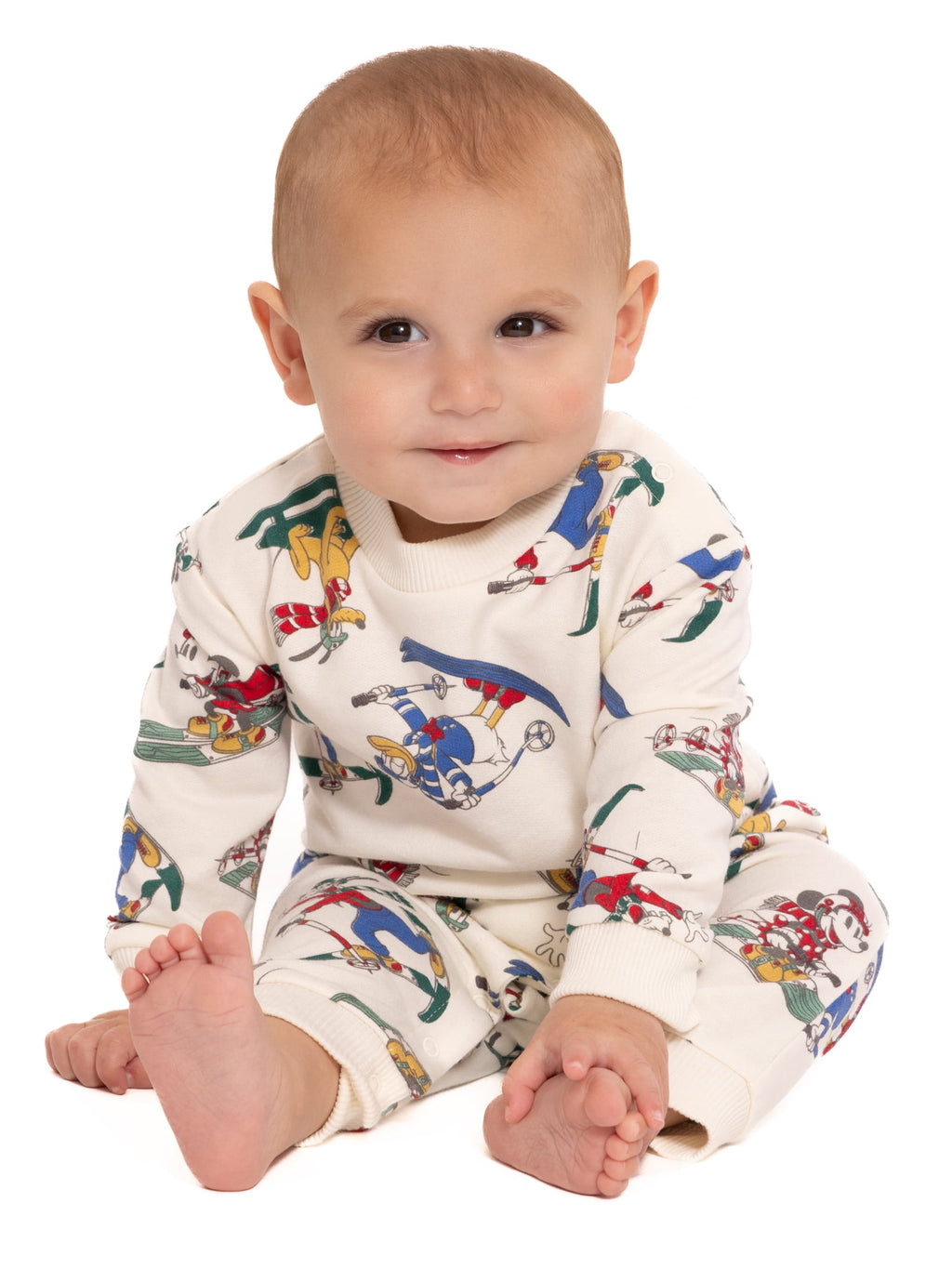 Mickey and Friends Baby Allover Print Romper with Long Sleeves, Sizes 0/3M-24M