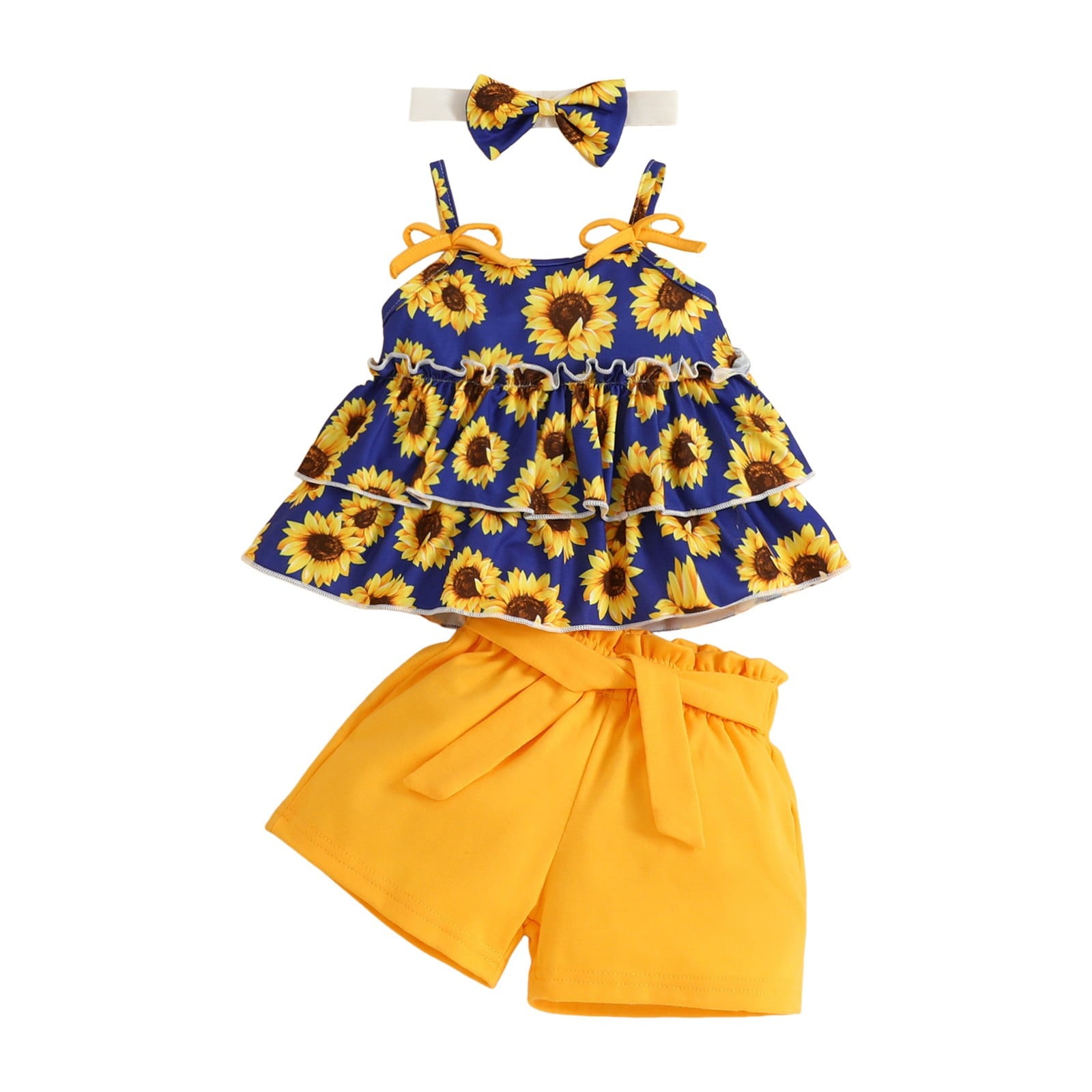 Caqnni Toddler Baby Girl Summer Clothes Outfit Funny Letter T Shirt Top Short Set Infant Girl Clothes 6 12 18 months 2T 3T Shorts Set Blue 9-12 Months