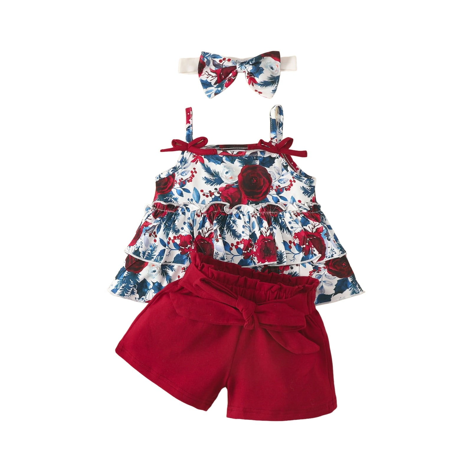 Caqnni Toddler Baby Girl Summer Clothes Outfit Funny Letter T Shirt Top Short Set Infant Girl Clothes 6 12 18 months 2T 3T Shorts Set Blue 9-12 Months