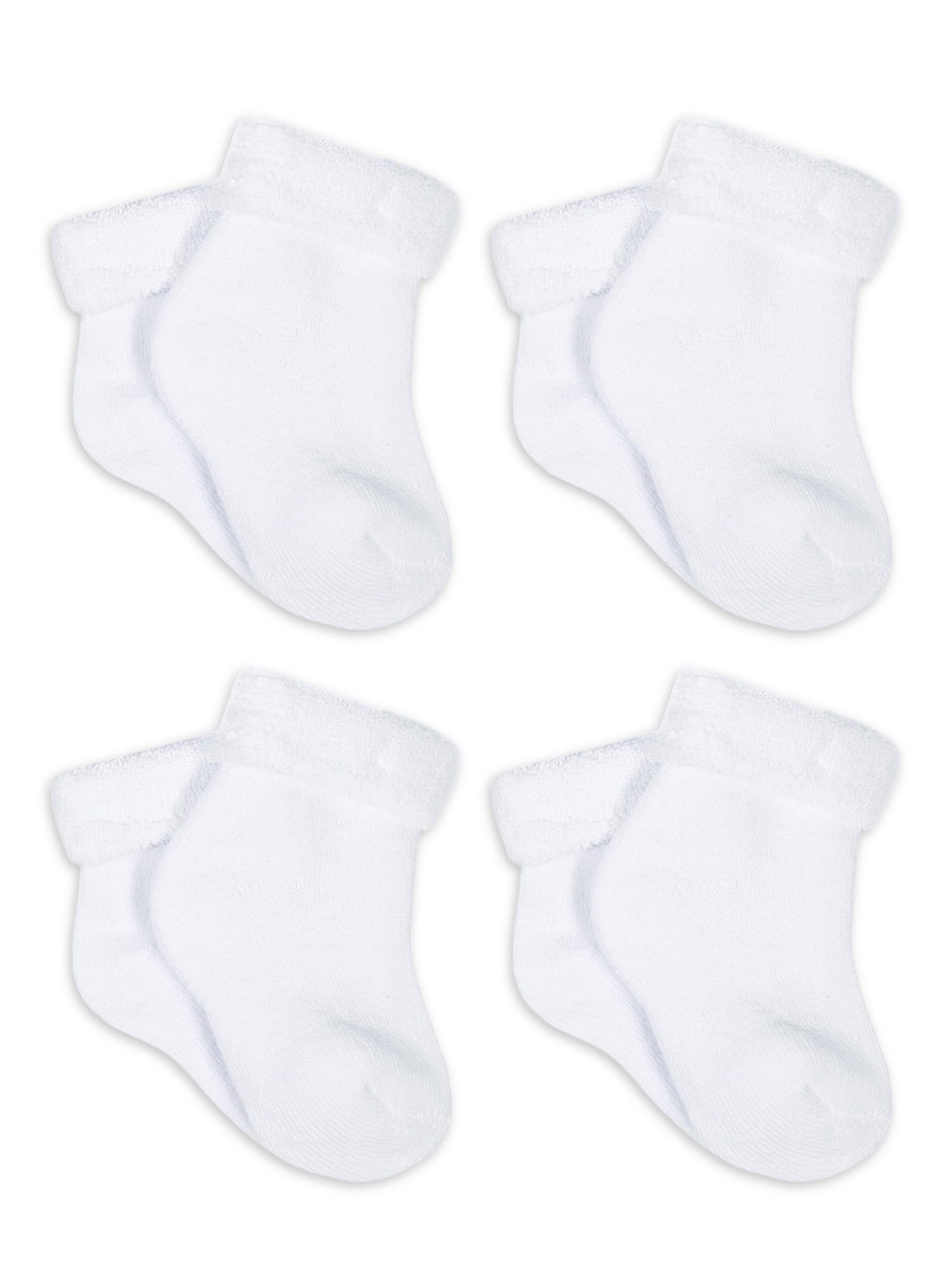 Gerber Baby Neutral White Terry Bootie Wiggle Proof Socks, 4-Pack, Sizes Newborn - 0/6 Months