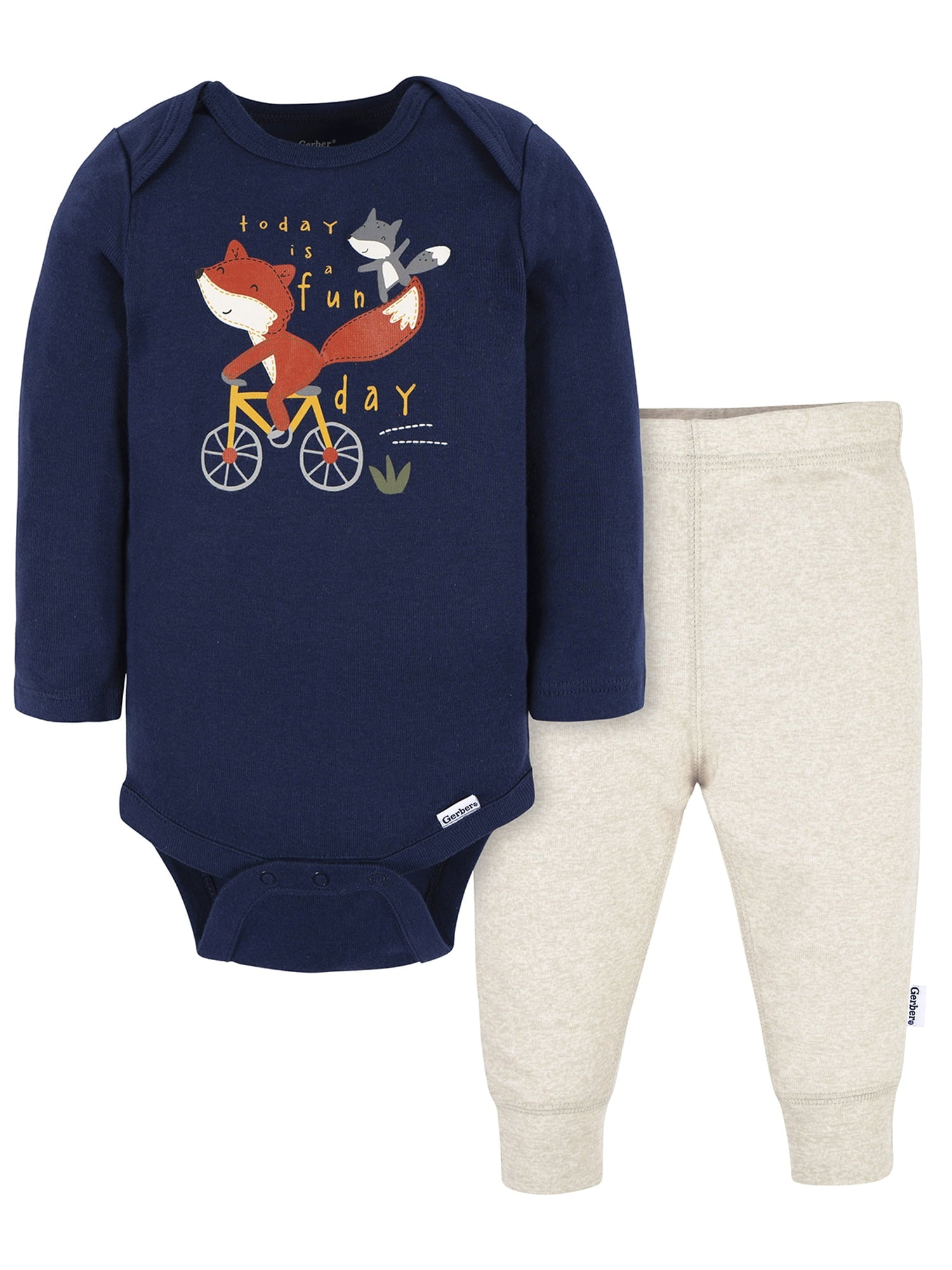 Gerber Gender Neutral Long Sleeve and Pant Outfit Set, 2-Piece, Sizes 0/3 Months - 12 Months