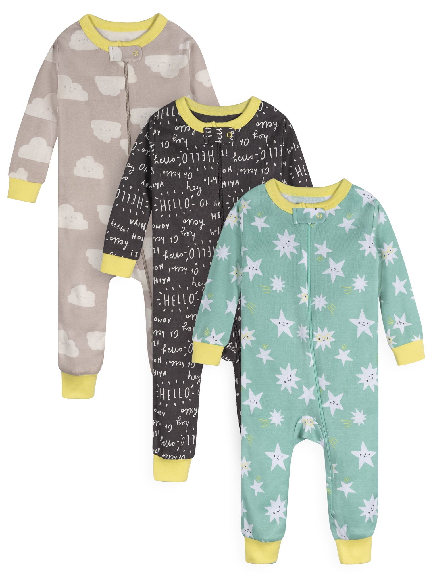 Onesies Brand Gender Neutral Footless Unionsuits, 3-Pack, Sizes 0/3 Months - 5T