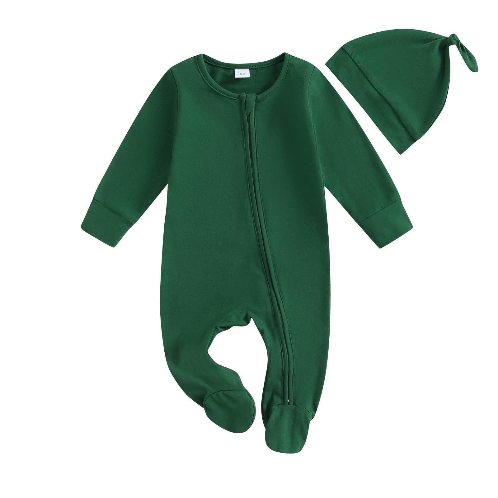 SHTXOZHI Infant Baby Boys Girls Footies Newborn Long Sleeve Zipper Footed Romper with Hat
