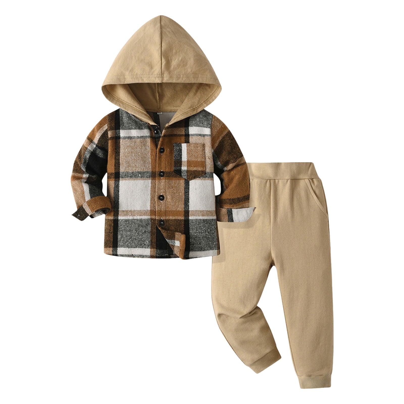 Staki Kids Sweatsuit Boys Clothes Boy Outfits 2-Piece Long Sleeve Hoodie and Camouflage Pants Boys Fall Winter Clothes(Brown,3 Years)