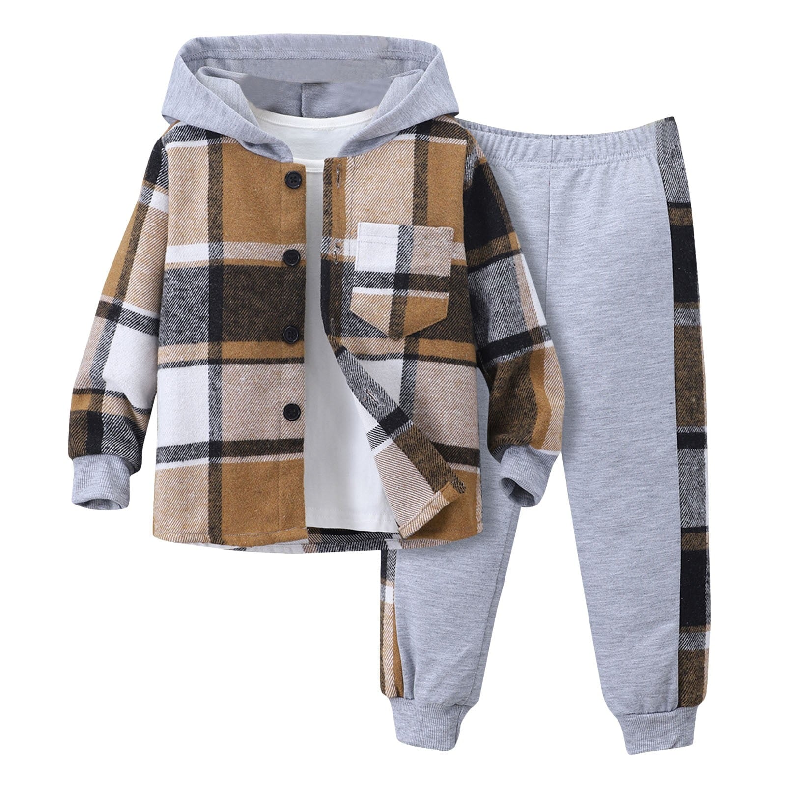 Staki Kids Sweatsuit Boys Clothes Boy Outfits 2-Piece Long Sleeve Hoodie and Camouflage Pants Boys Fall Winter Clothes(Brown,3 Years)