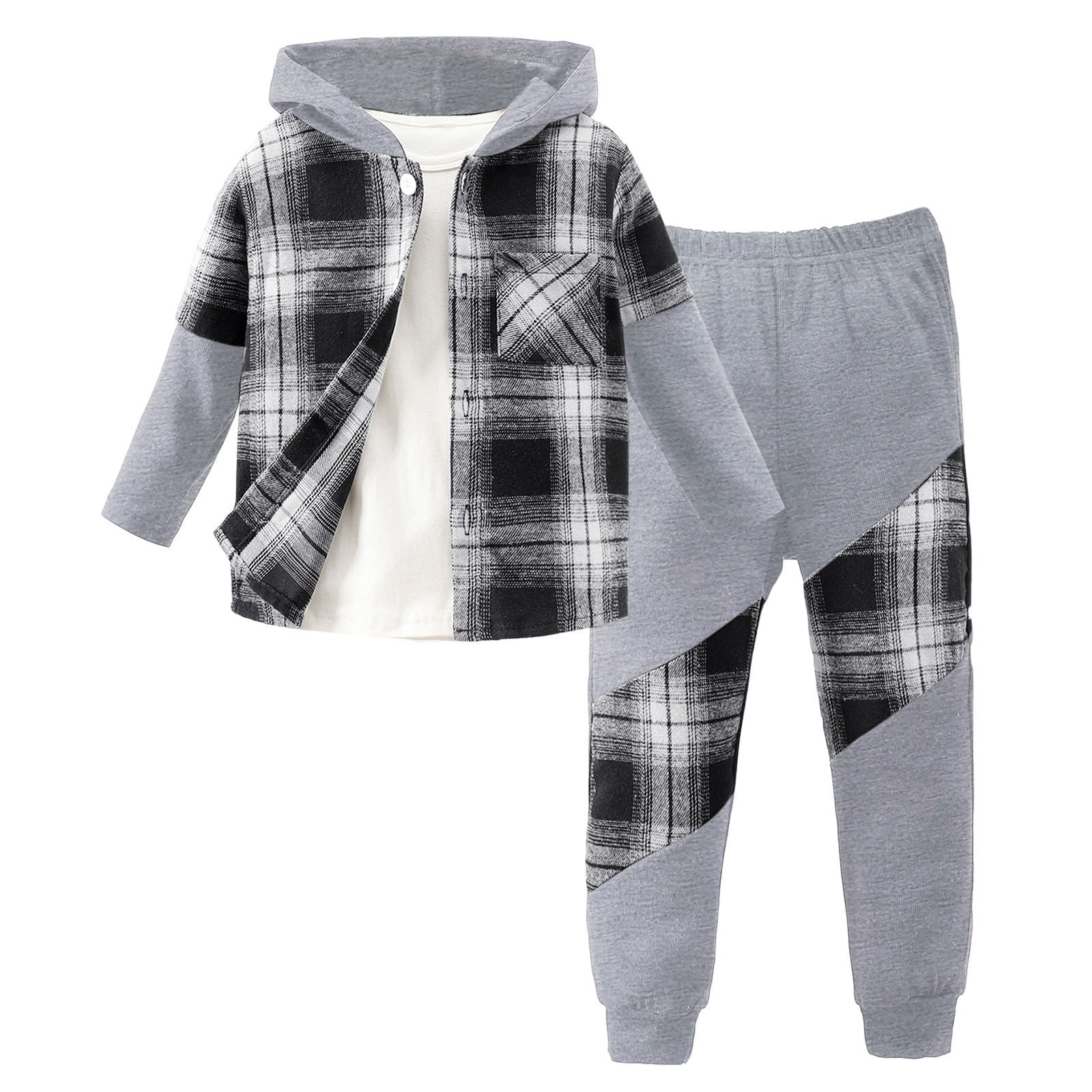 Staki Kids Sweatsuit Boys Clothes Boy Outfits 2-Piece Long Sleeve Hoodie and Camouflage Pants Boys Fall Winter Clothes(Brown,3 Years)