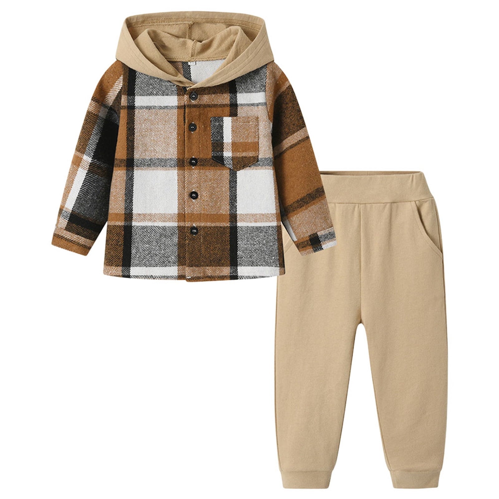 Staki Kids Sweatsuit Boys Clothes Boy Outfits 2-Piece Long Sleeve Hoodie and Camouflage Pants Boys Fall Winter Clothes(Brown,3 Years)