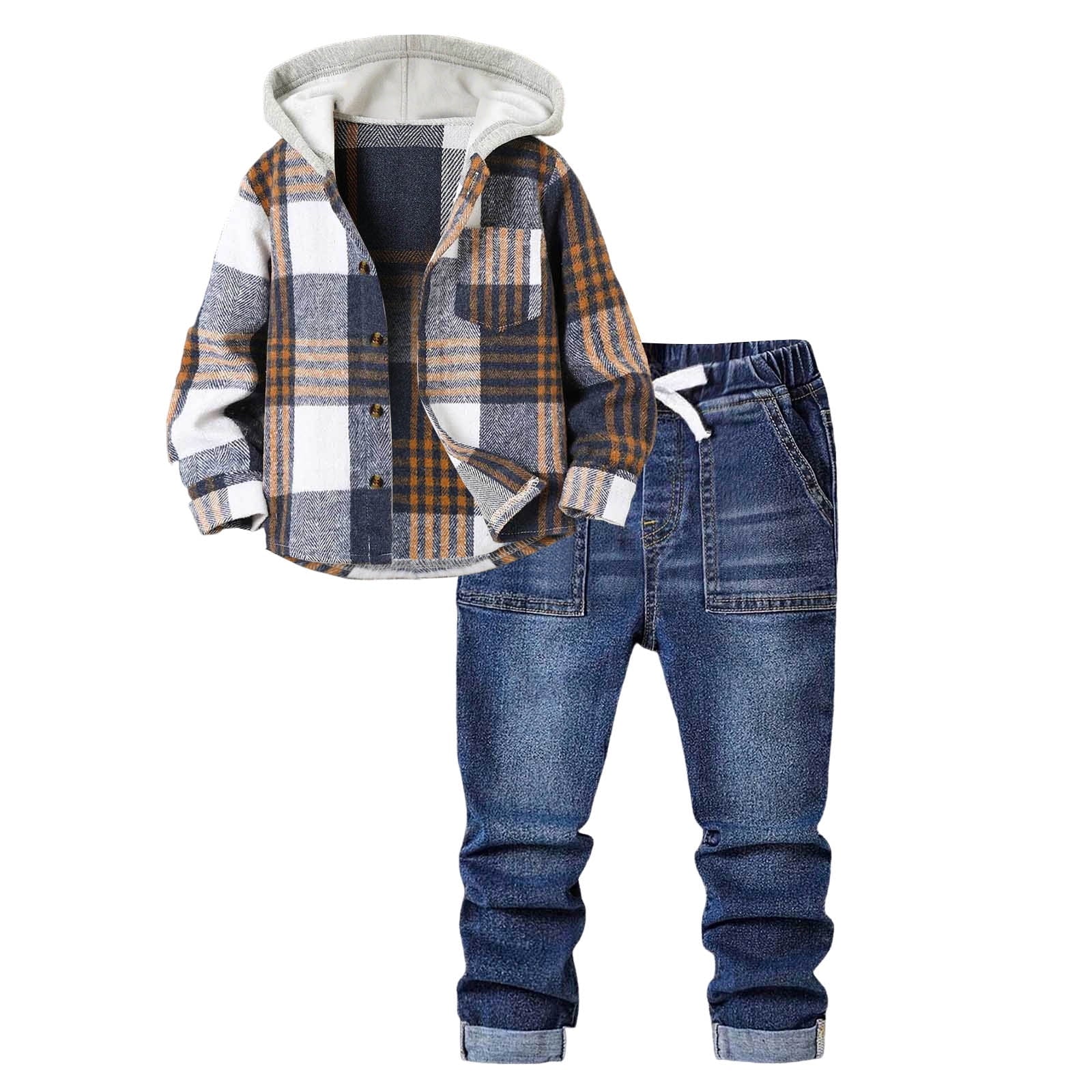 Staki Kids Sweatsuit Boys Clothes Boy Outfits 2-Piece Long Sleeve Hoodie and Camouflage Pants Boys Fall Winter Clothes(Brown,3 Years)