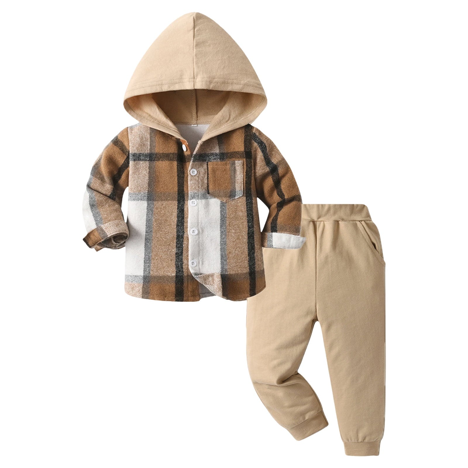 Staki Kids Sweatsuit Boys Clothes Boy Outfits 2-Piece Long Sleeve Hoodie and Camouflage Pants Boys Fall Winter Clothes(Brown,3 Years)