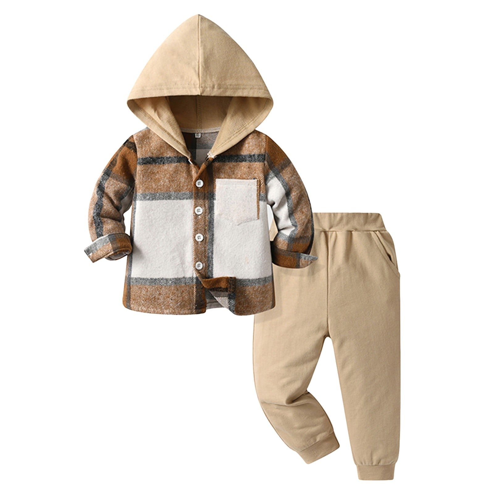 Staki Kids Sweatsuit Boys Clothes Boy Outfits 2-Piece Long Sleeve Hoodie and Camouflage Pants Boys Fall Winter Clothes(Brown,3 Years)