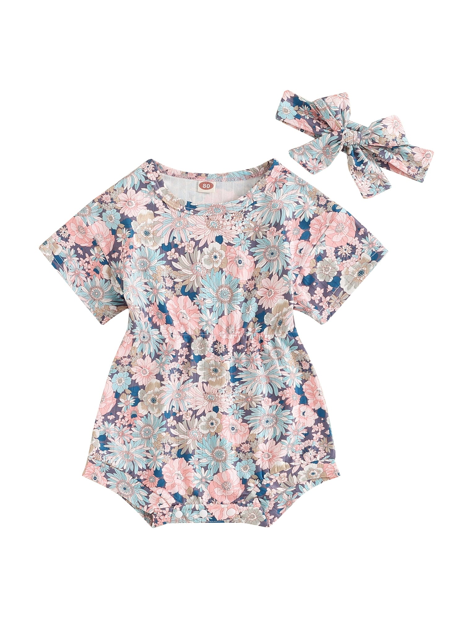 Suealasg Baby Girl 2Pcs Summer Outfits Short Sleeve Cherry Print Romper +Headband Set 3 6 9 12 18 Months Infant Newborn Girl Clothes