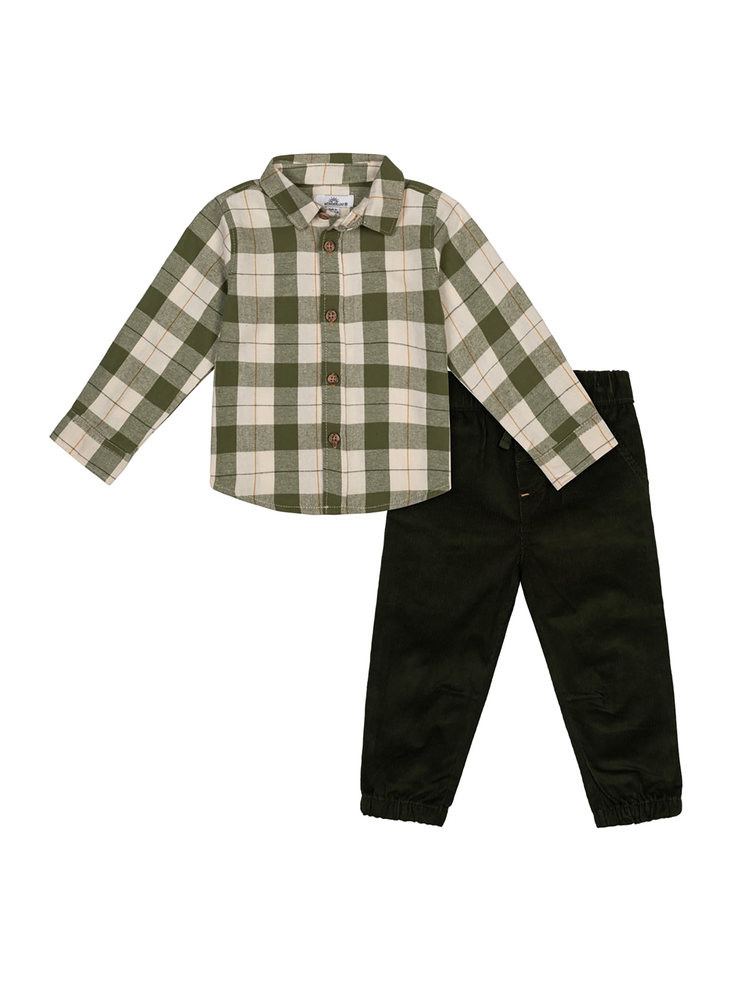 Wonderluxe Baby Boys' Long Sleeve Flannel Shirt and Pant, 2-Piece Set, Sizes 0-3M-24M