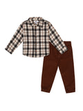 Wonderluxe Baby Boys' Long Sleeve Flannel Shirt and Pant, 2-Piece Set, Sizes 0-3M-24M