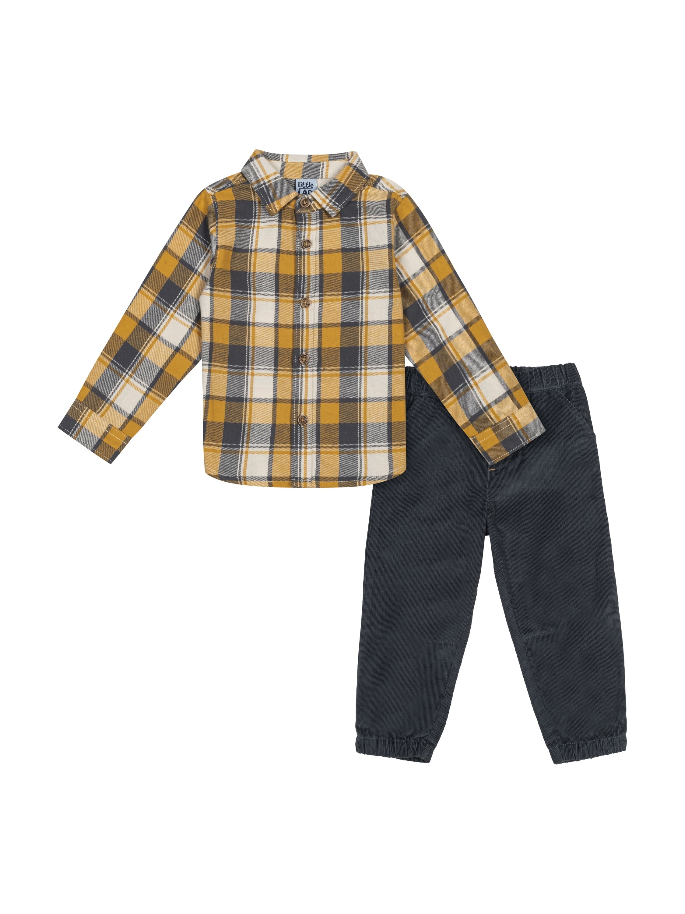 Wonderluxe Baby Boys' Long Sleeve Flannel Shirt and Pant, 2-Piece Set, Sizes 0-3M-24M