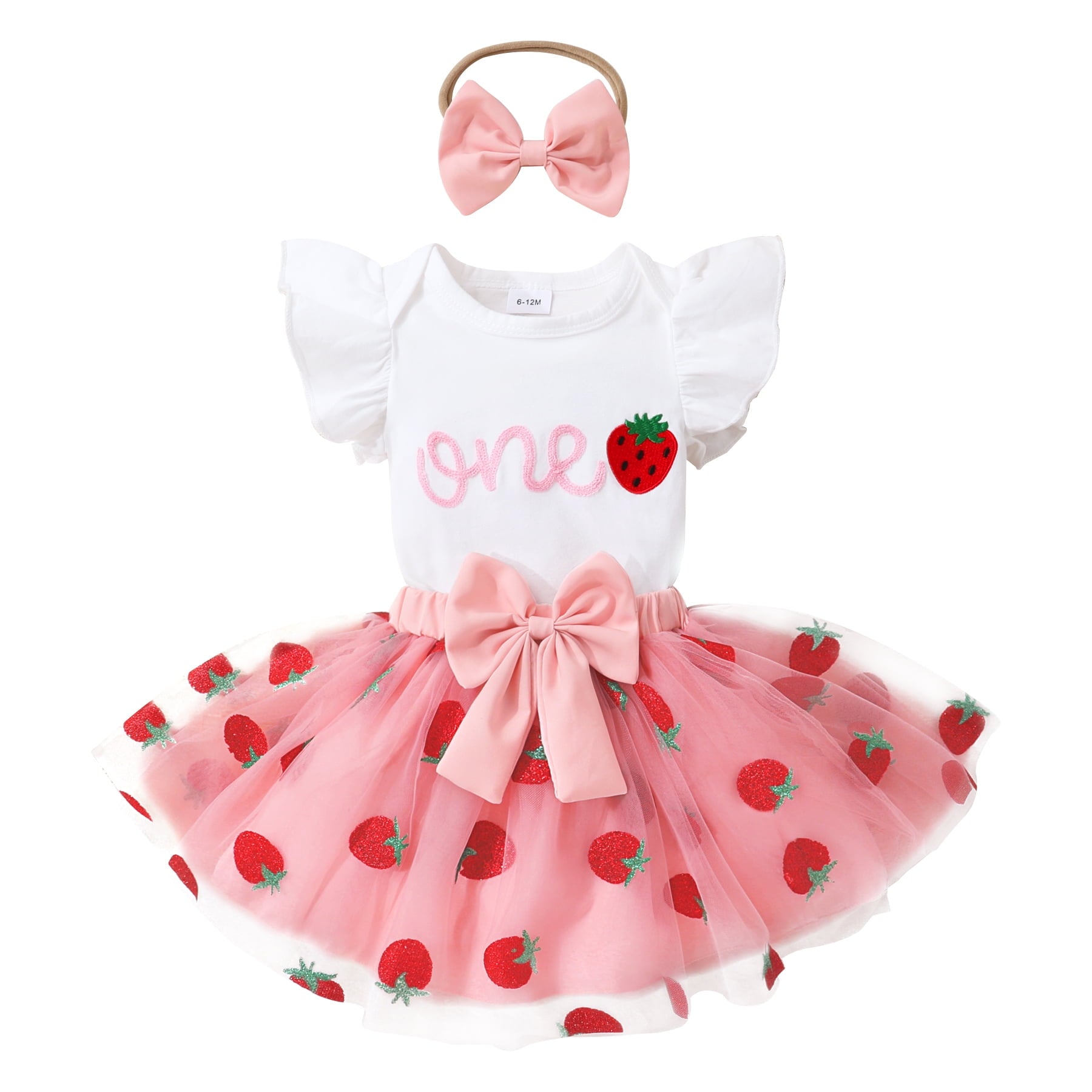 Younger Tree Baby Girl My First Birthday Dress Outfit Cute Short Sleeve Top Pink Princess Tutu Skirt Set for 12-18 Months