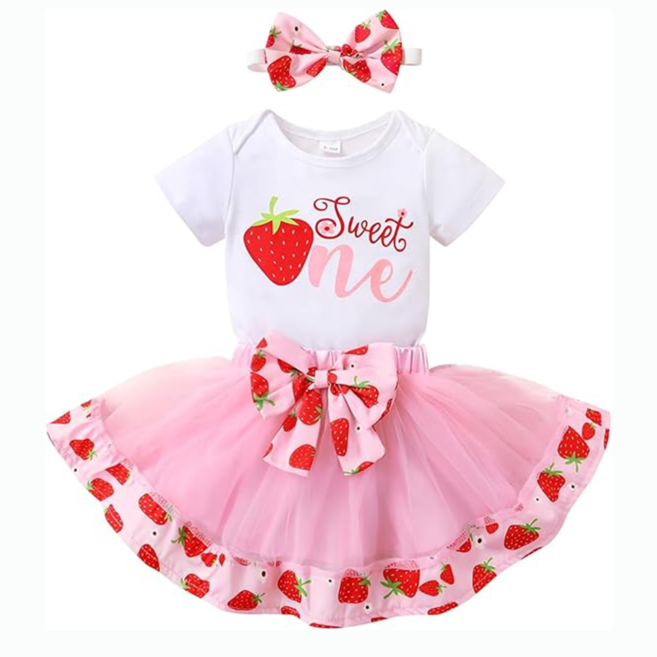 Younger Tree Baby Girl My First Birthday Dress Outfit Cute Short Sleeve Top Pink Princess Tutu Skirt Set for 12-18 Months