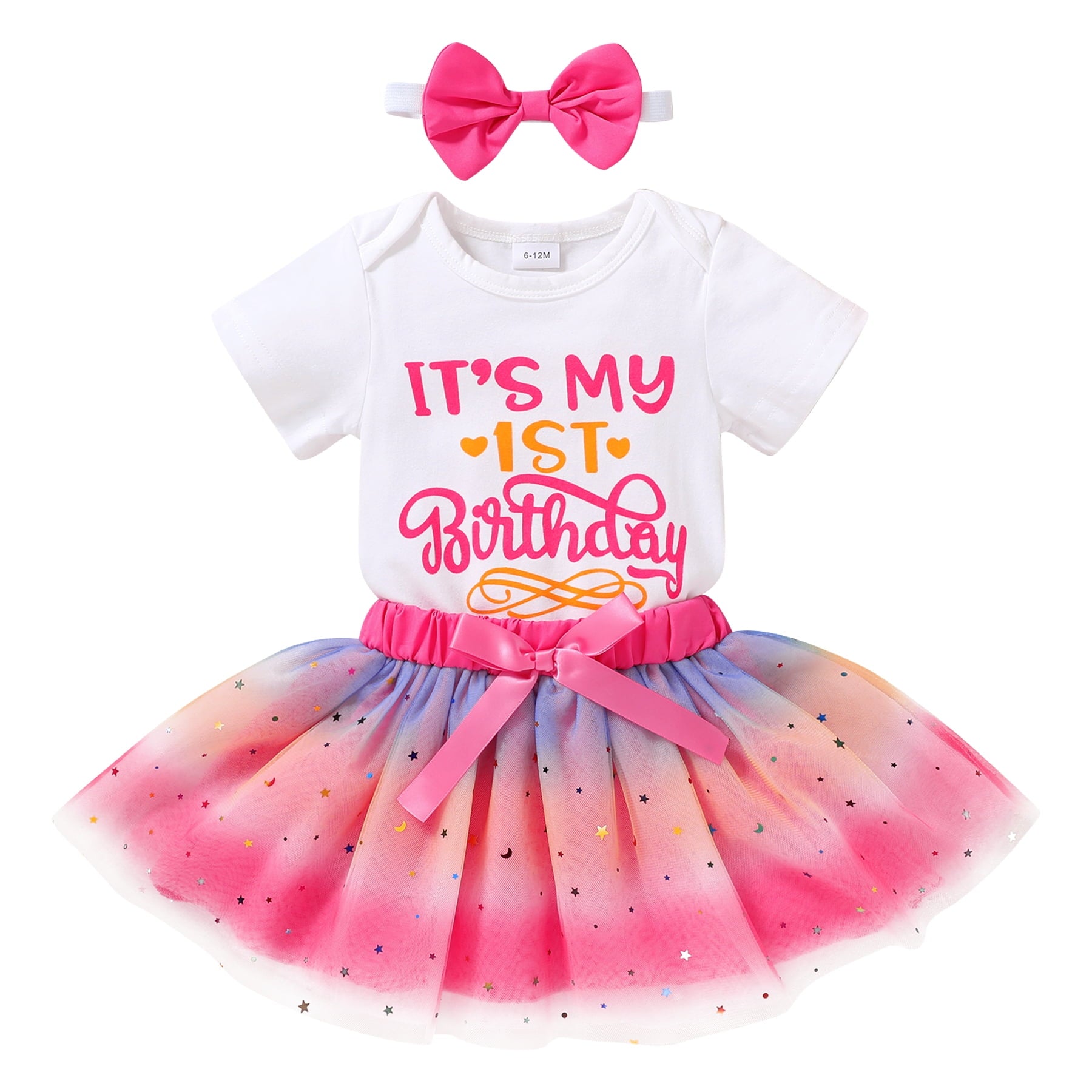 Younger Tree Baby Girl My First Birthday Dress Outfit Cute Short Sleeve Top Pink Princess Tutu Skirt Set for 12-18 Months