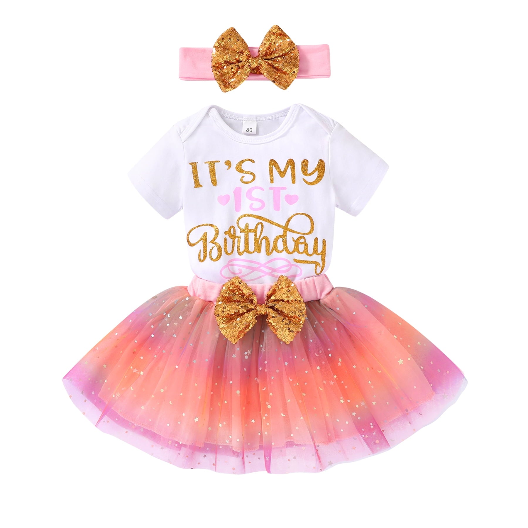 Younger Tree Baby Girl My First Birthday Dress Outfit Cute Short Sleeve Top Pink Princess Tutu Skirt Set for 12-18 Months