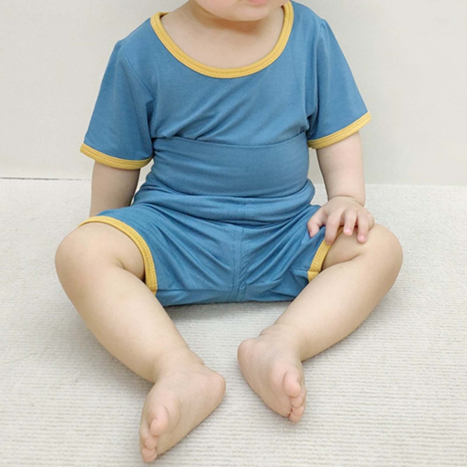 Unisex Baby Romper Jumpsuit Organic Cotton One-piece Summr Short Sleeve Shortall Toddler Boys Girls Casual Solid Coverall Overalls Navy qILAKOG Size 10-16 Months