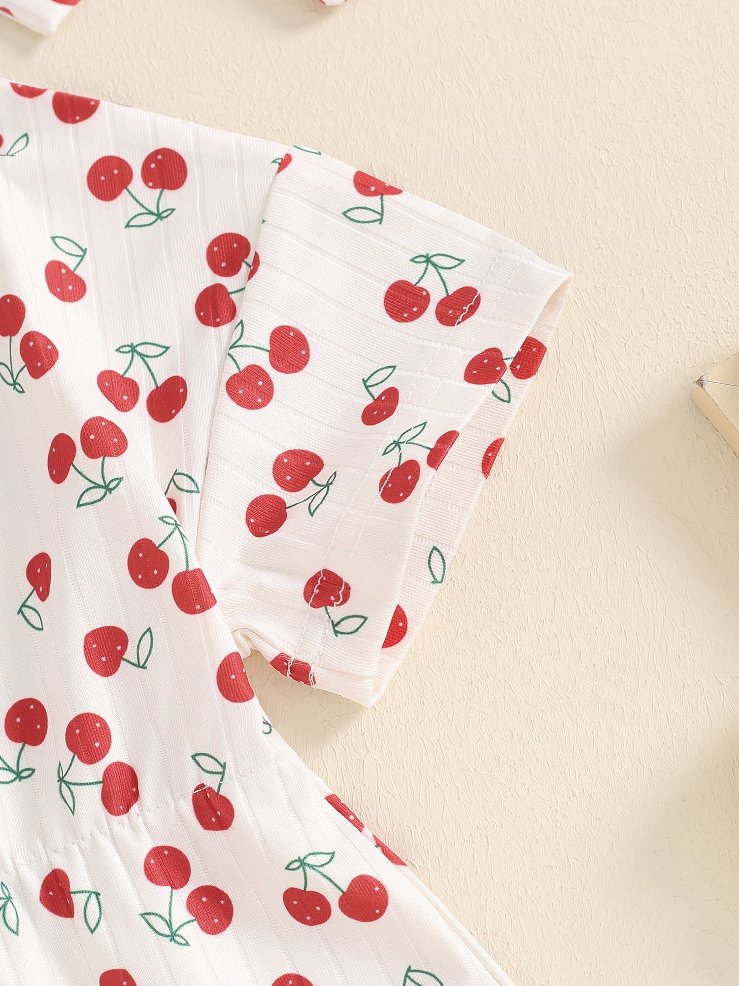 Suealasg Baby Girl 2Pcs Summer Outfits Short Sleeve Cherry Print Romper +Headband Set 3 6 9 12 18 Months Infant Newborn Girl Clothes
