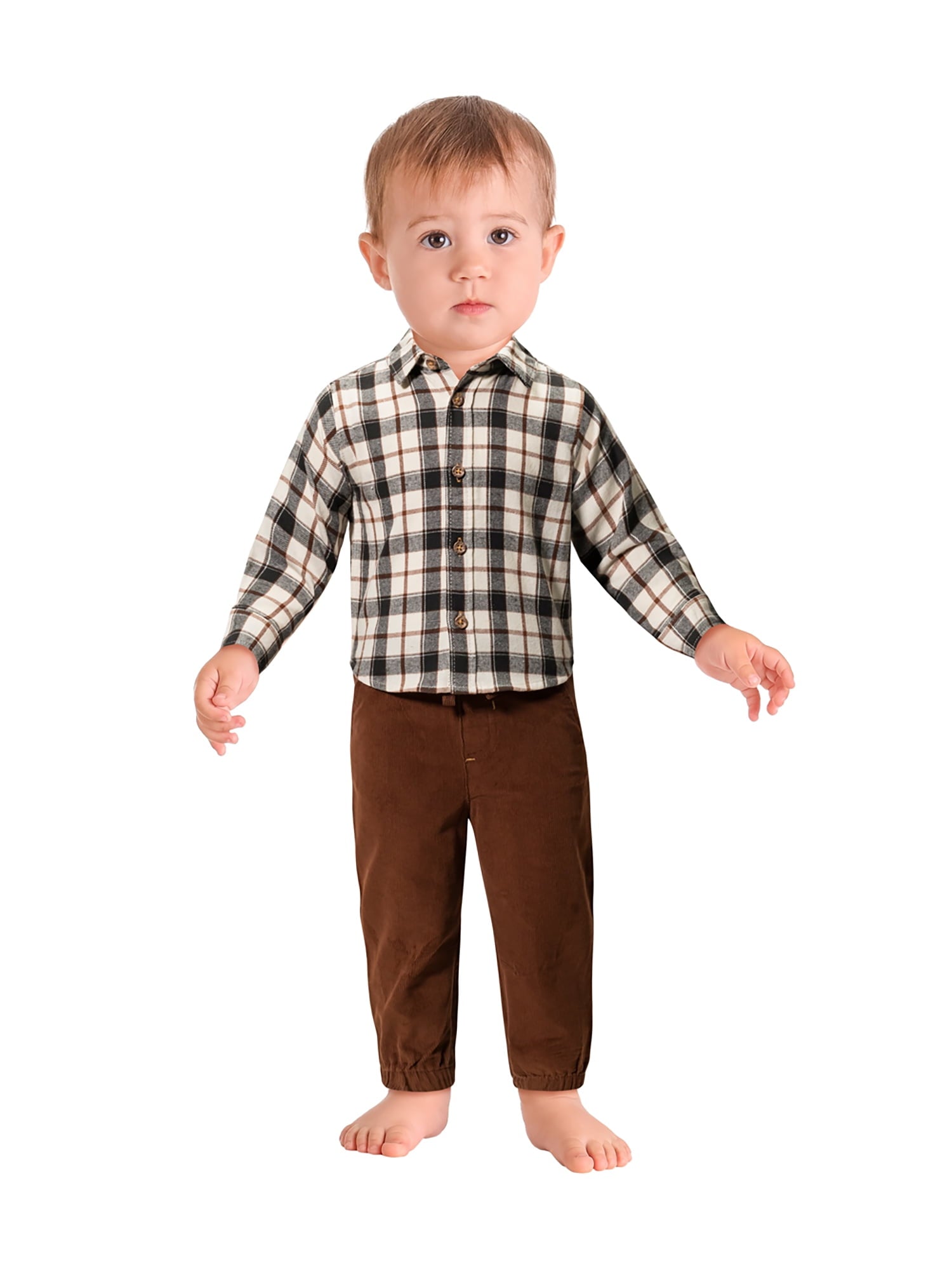 Wonderluxe Baby Boys' Long Sleeve Flannel Shirt and Pant, 2-Piece Set, Sizes 0-3M-24M